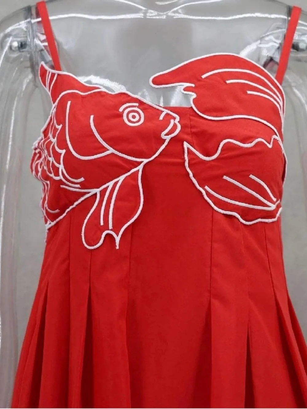 Red Fish-Embroidered Pet Fish Dress - Unbranded
